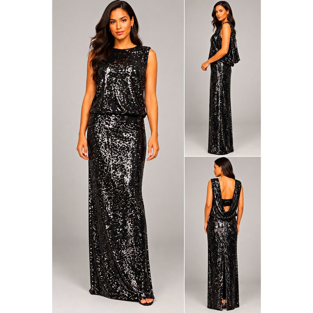 Rachel Zoe Sequin Maxi Dress Sleeveless Black Formal Evening Gown SP17G16 10